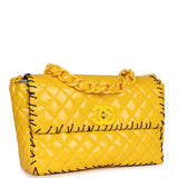 Chanel Vintage XL Jumbo Stitch Flap Bag Yellow Patent Leather Yellow Acrylic Hardware