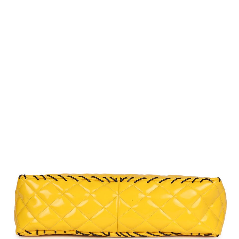 Chanel Vintage XL Jumbo Stitch Flap Bag Yellow Patent Leather Yellow Acrylic Hardware