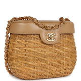 Chanel Vintage Basket Bag Beige Lambskin and Rattan Wicker Gold Hardware