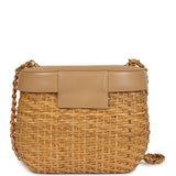 Chanel Vintage Basket Bag Beige Lambskin and Rattan Wicker Gold Hardware