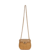 Chanel Vintage Basket Bag Beige Lambskin and Rattan Wicker Gold Hardware