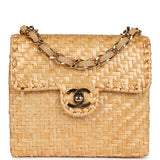 Chanel Vintage Mini Flap Bag Natural Wicker Gold Hardware