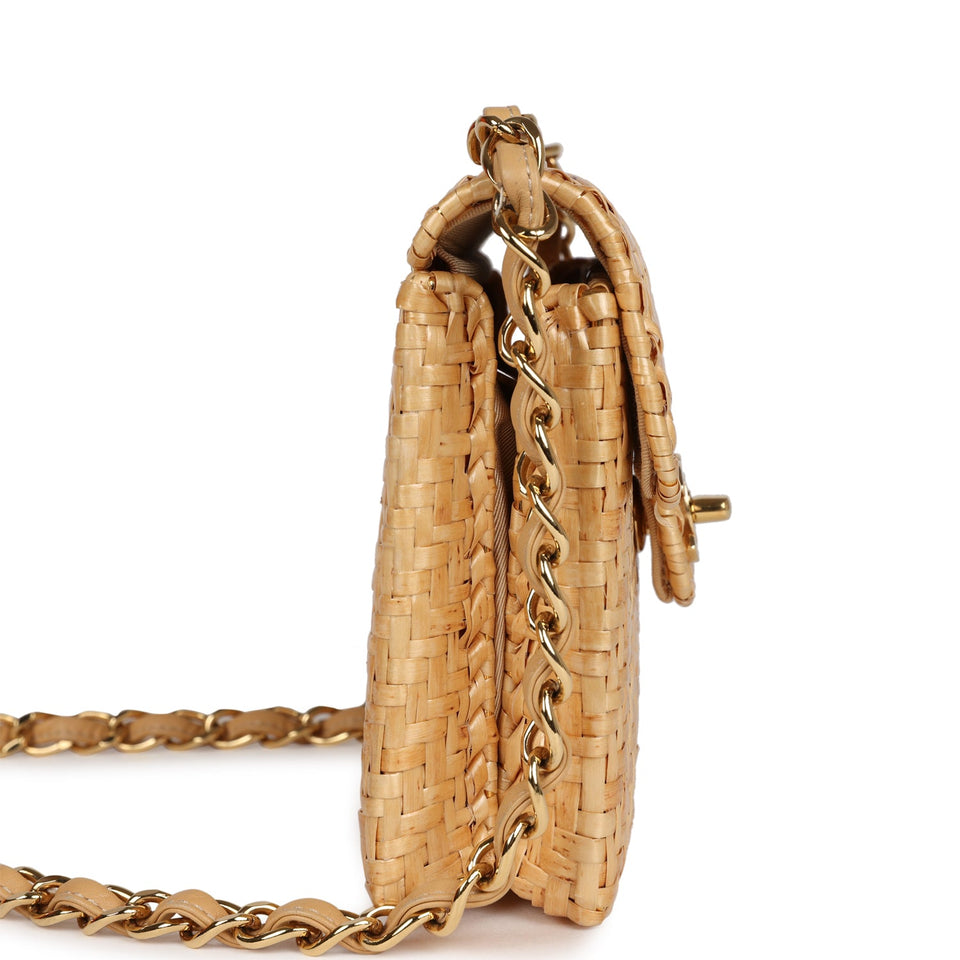 Chanel Vintage Mini Flap Bag Natural Wicker Gold Hardware