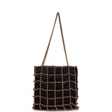 Chanel Vintage Chain Frame CC Shopping Tote Black Satin Gold Hardware