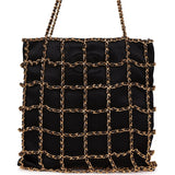 Chanel Vintage Chain Frame CC Shopping Tote Black Satin Gold Hardware