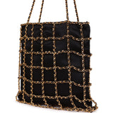 Chanel Vintage Chain Frame CC Shopping Tote Black Satin Gold Hardware