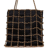 Chanel Vintage Chain Frame CC Shopping Tote Black Satin Gold Hardware