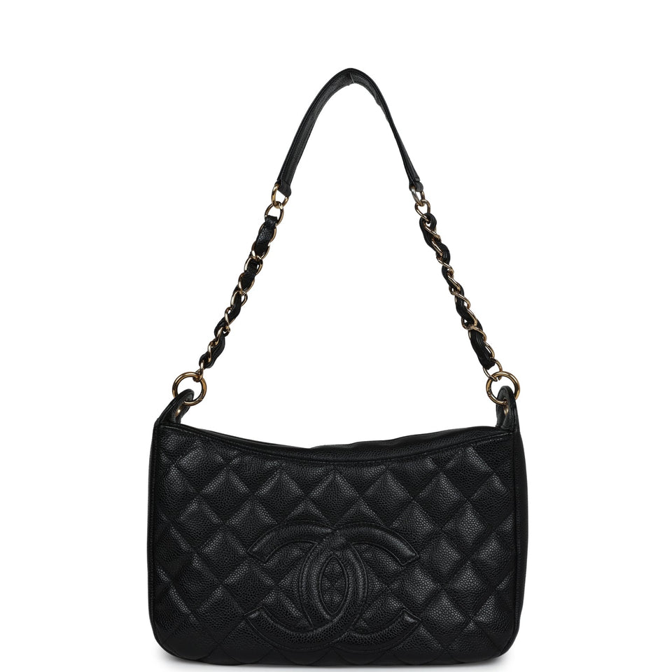 Chanel Vintage Timeless CC Hobo Bag Black Caviar Gold Hardware