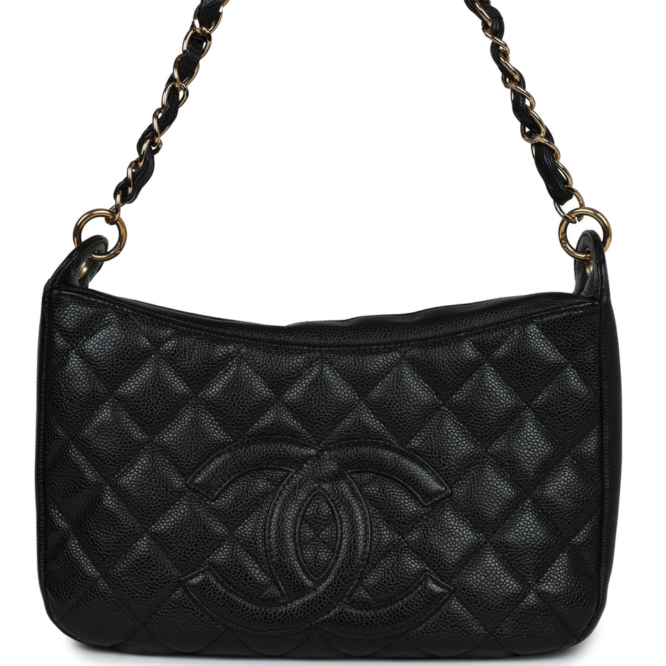 Chanel Vintage Timeless CC Hobo Bag Black Caviar Gold Hardware