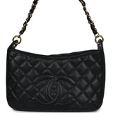 Chanel Vintage Timeless CC Hobo Bag Black Caviar Gold Hardware