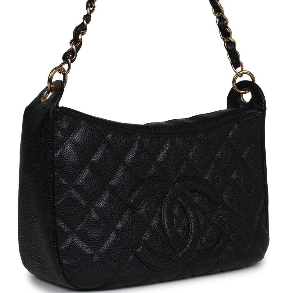 Chanel Vintage Timeless CC Hobo Bag Black Caviar Gold Hardware