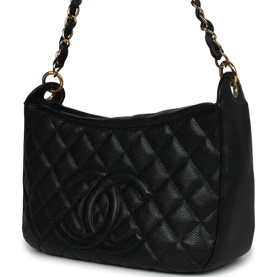 Chanel Vintage Timeless CC Hobo Bag Black Caviar Gold Hardware