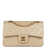 Chanel Vintage Small Classic Double Flap Beige Lambskin Gold Hardware