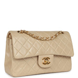 Chanel Vintage Small Classic Double Flap Beige Lambskin Gold Hardware