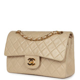 Chanel Vintage Small Classic Double Flap Beige Lambskin Gold Hardware
