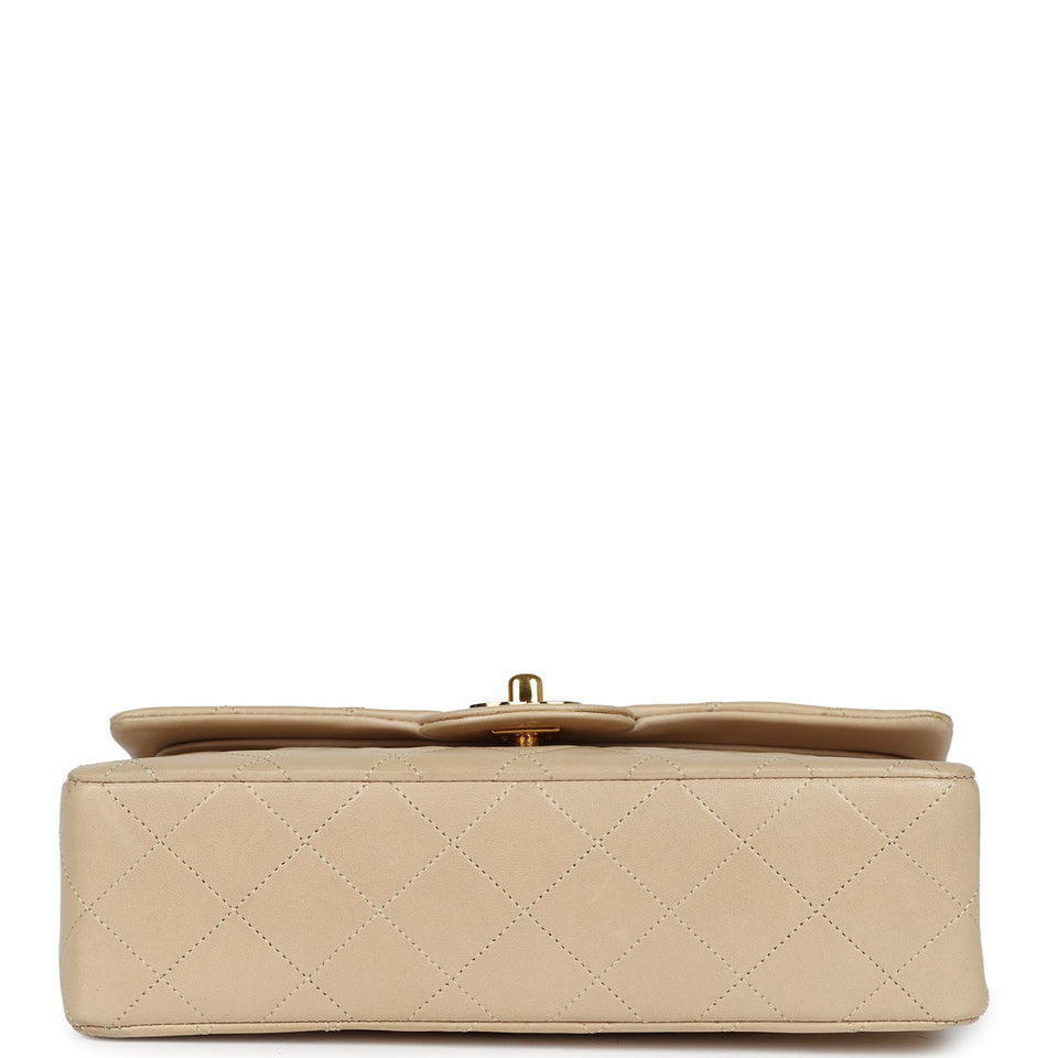 Chanel Vintage Small Classic Double Flap Beige Lambskin Gold Hardware