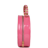 Chanel Vintage Round Vanity Bag Pink and Black Patent Leather Antique Gold Hardware