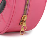 Chanel Vintage Round Vanity Bag Pink and Black Patent Leather Antique Gold Hardware