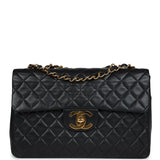 Chanel Vintage XL Jumbo Flap Bag Black Lambskin Gold Hardware