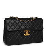 Chanel Vintage XL Jumbo Flap Bag Black Lambskin Gold Hardware