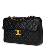 Chanel Vintage XL Jumbo Flap Bag Black Lambskin Gold Hardware
