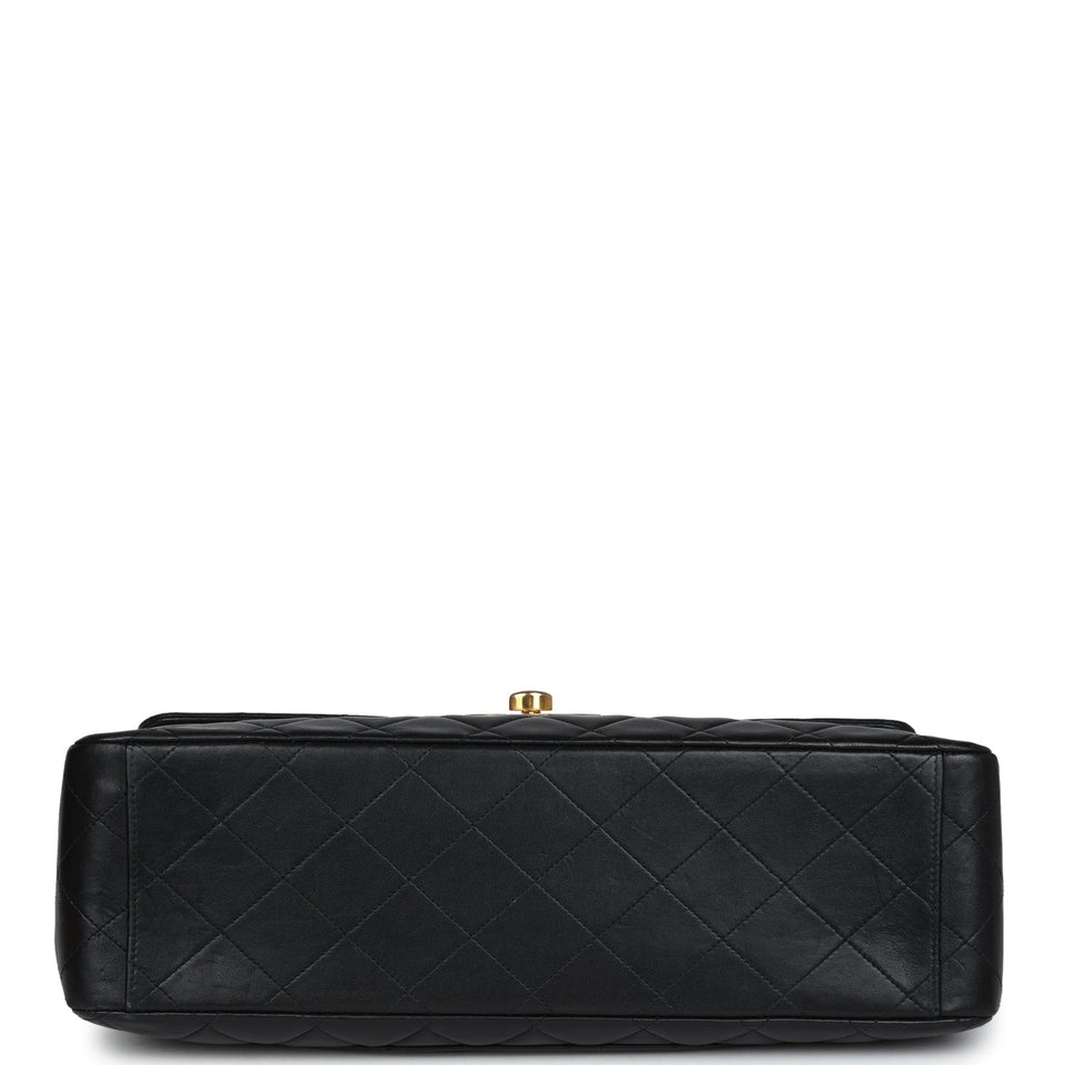 Chanel Vintage XL Jumbo Flap Bag Black Lambskin Gold Hardware