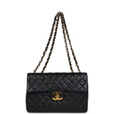 Chanel Vintage XL Jumbo Flap Bag Black Lambskin Gold Hardware