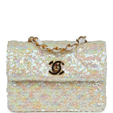 Chanel Vintage Micro Half Flap Iridescent Ivory Sequin Gold Hardware