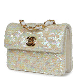 Chanel Vintage Micro Half Flap Iridescent Ivory Sequin Gold Hardware