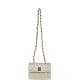 Chanel Vintage Micro Half Flap Iridescent Ivory Sequin Gold Hardware