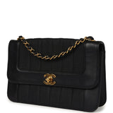Chanel Vintage Vertical Border Flap Bag Black Linen and Lambskin Gold Hardware