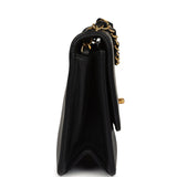 Chanel Vintage Vertical Border Flap Bag Black Linen and Lambskin Gold Hardware