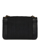 Chanel Vintage Vertical Border Flap Bag Black Linen and Lambskin Gold Hardware