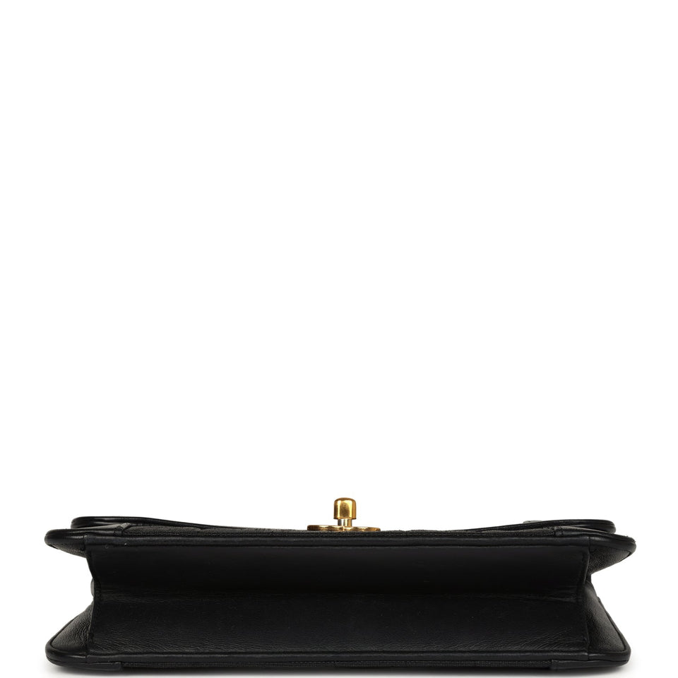 Chanel Vintage Vertical Border Flap Bag Black Linen and Lambskin Gold Hardware
