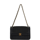 Chanel Vintage Vertical Border Flap Bag Black Linen and Lambskin Gold Hardware