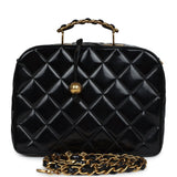 Chanel Vintage Lunchbox Vanity Black Patent Leather Gold Hardware