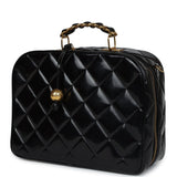 Chanel Vintage Lunchbox Vanity Black Patent Leather Gold Hardware