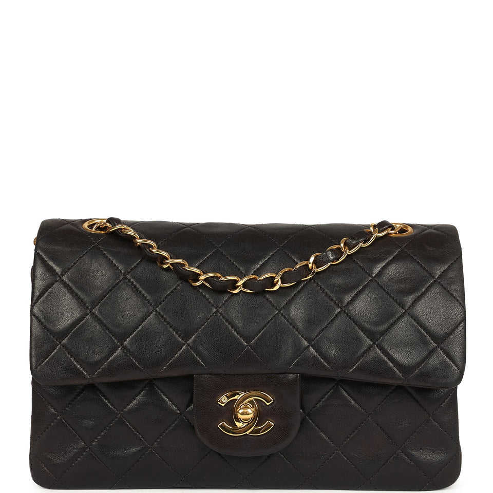 Chanel Vintage Small Classic Flap Black Lambskin Gold Hardware