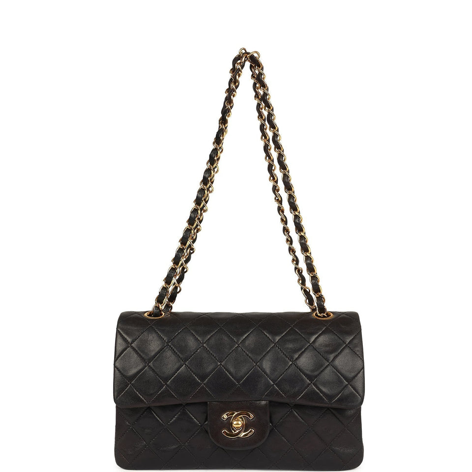 Chanel Vintage Small Classic Flap Black Lambskin Gold Hardware
