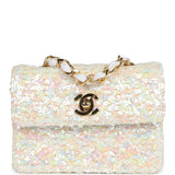 Chanel Vintage Micro Half Flap Iridescent Ivory Sequin Gold Hardware