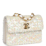 Chanel Vintage Micro Half Flap Iridescent Ivory Sequin Gold Hardware