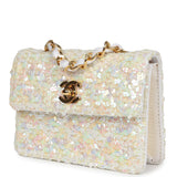 Chanel Vintage Micro Half Flap Iridescent Ivory Sequin Gold Hardware