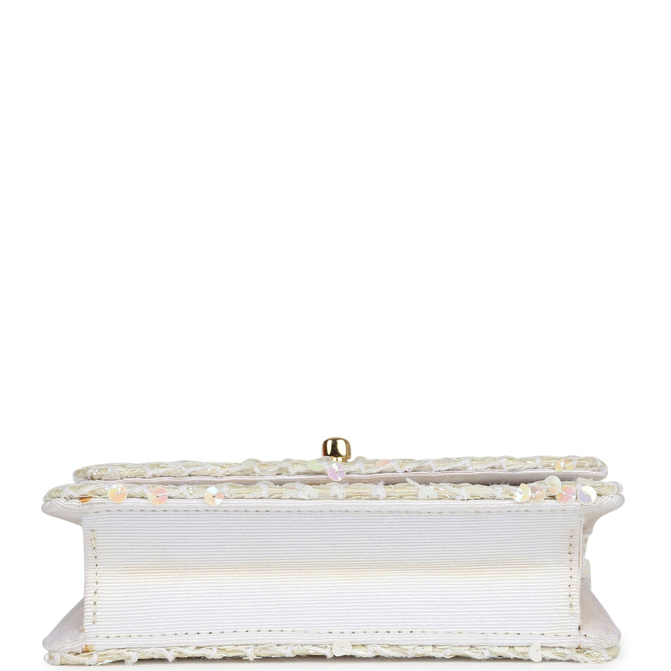 Chanel Vintage Micro Half Flap Iridescent Ivory Sequin Gold Hardware