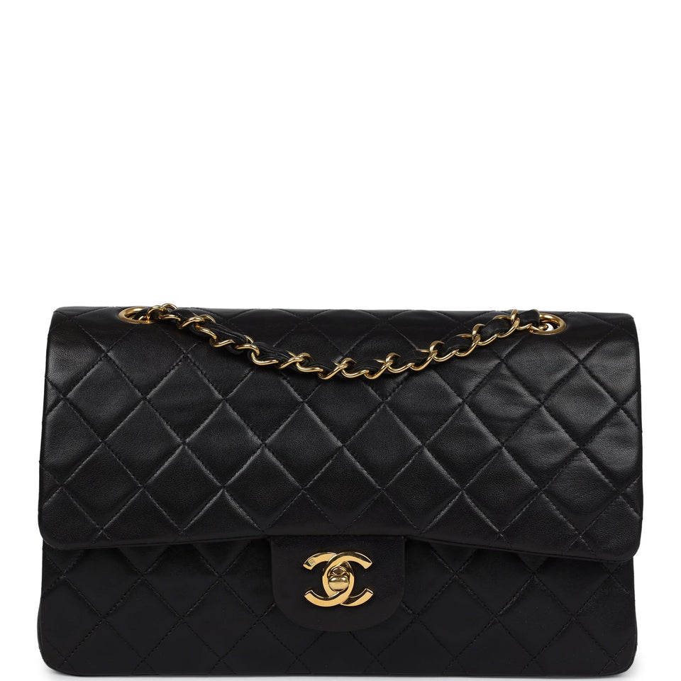 Chanel Vintage Medium Classic Double Flap Black Lambskin Gold Hardware