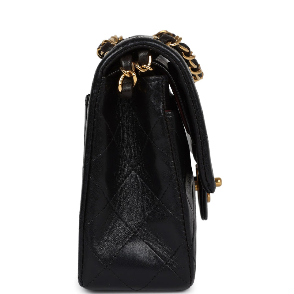 Chanel Vintage Small Classic Double Flap Black Lambskin Gold Hardware