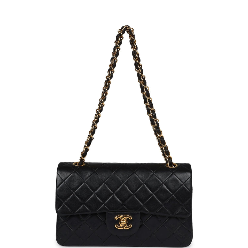 Chanel Vintage Small Classic Double Flap Black Lambskin Gold Hardware