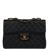 Chanel Vintage Jumbo Single Flap Bag Black Caviar Gold Hardware