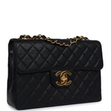 Chanel Vintage Jumbo Single Flap Bag Black Caviar Gold Hardware