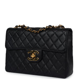 Chanel Vintage Jumbo Single Flap Bag Black Caviar Gold Hardware