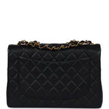 Chanel Vintage Jumbo Single Flap Bag Black Caviar Gold Hardware
